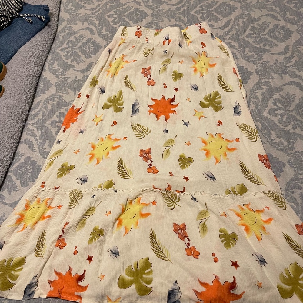 SO Cream Skirt with Orange and Green Floral Print